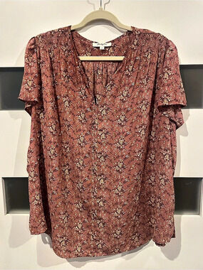 Monday Fun Style F88901P-10 Floral Blouse in Brown & Pink Size 2X